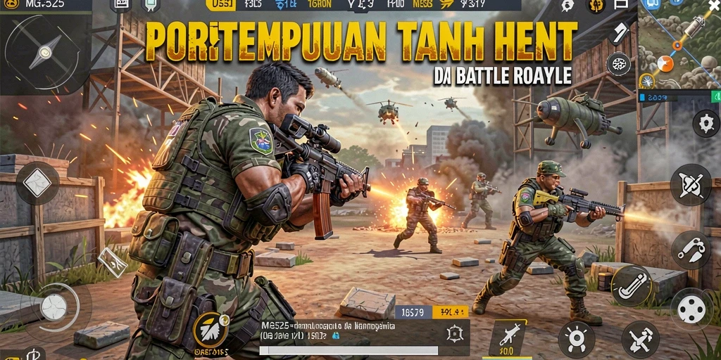 Screenshot gameplay MG525 menampilkan aksi Battle Royale yang mendebarkan.