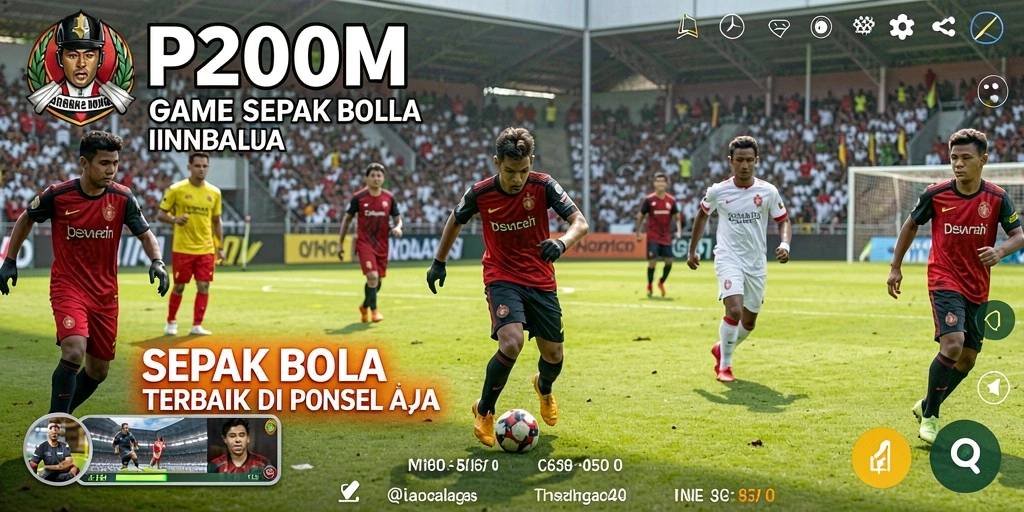 Tampilan gameplay P200M yang penuh aksi dan seru dalam pertandingan sepak bola.
