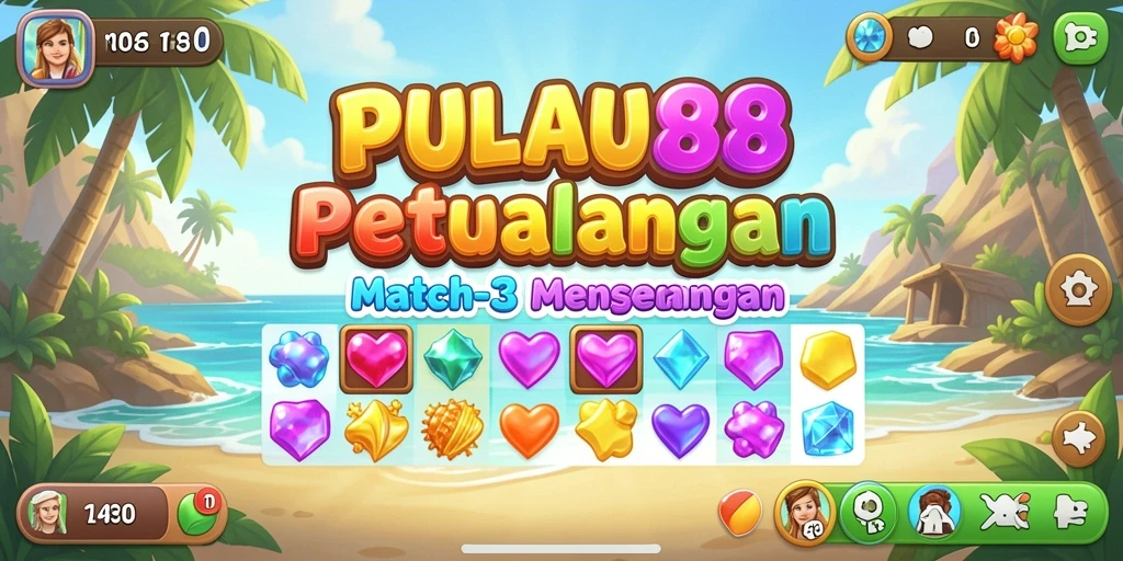 Tampilkan momen seru dalam gameplay Match-3 PULAU88.